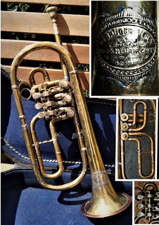 Trompete in C ( katholische Griffweise 1. Ventil Halbton, 2. Ventil Ganzton ) Gebrüder Voigt Markneukirchen um 1850